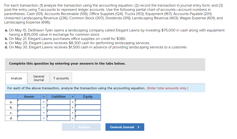 Solved For each transaction, (1) analyze the transaction | Chegg.com