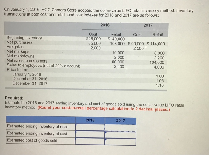Solved On January 1 2016 Hgc Camera Store Adopted The 1202