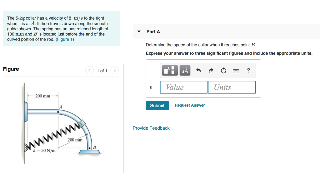 Solved The 5-kg collar has a velocity of 8 m/s to the right | Chegg.com