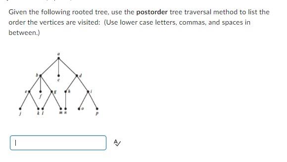 Solved Given the following rooted tree, use the postorder | Chegg.com