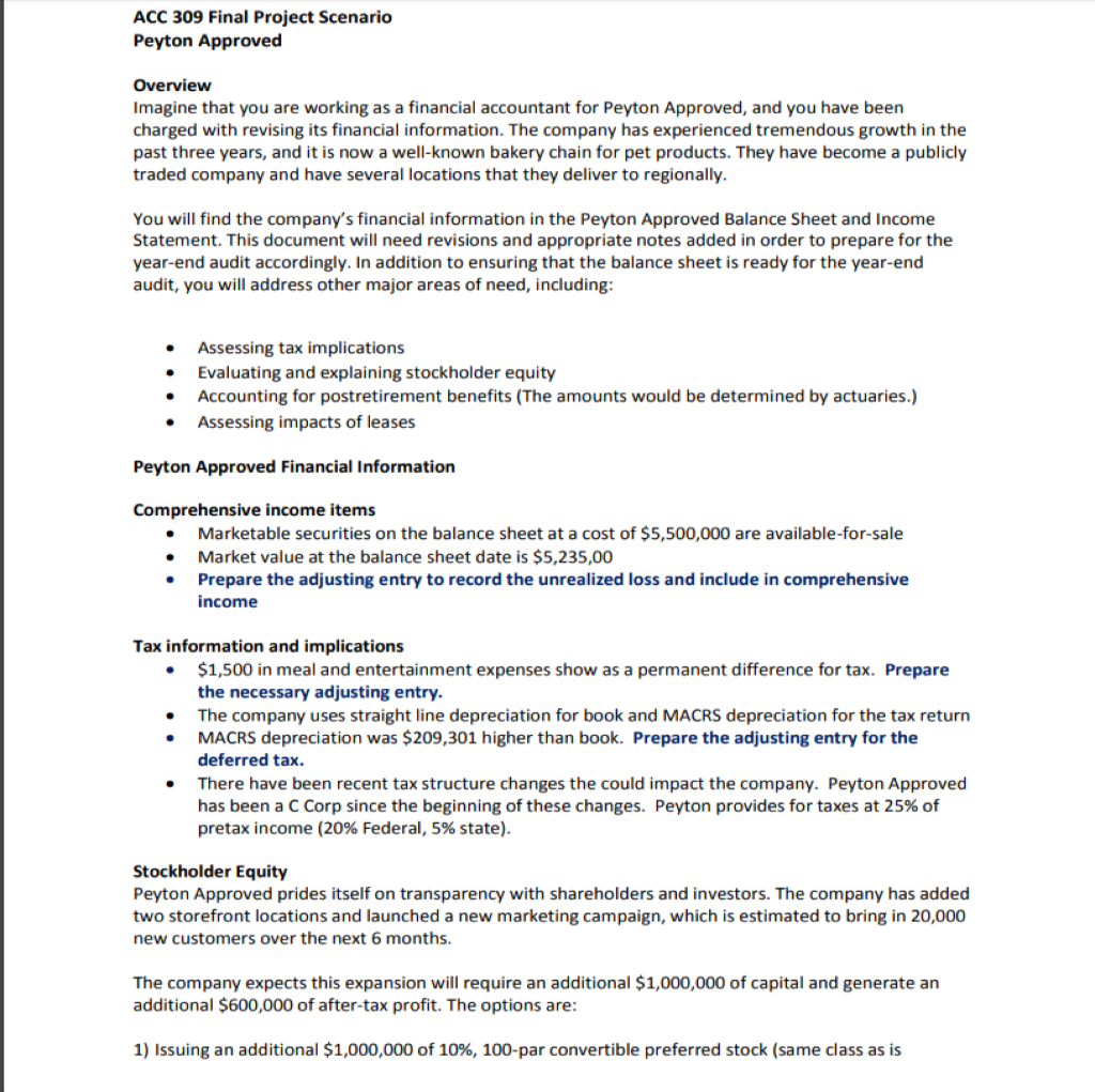 Solved ACC 309 Milestone Two Guidelines and Rubric Overview: | Chegg.com