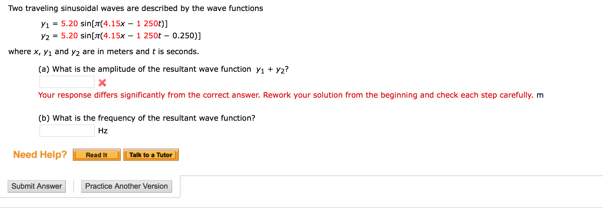 Solved Two traveling sinusoidal waves are described by the | Chegg.com