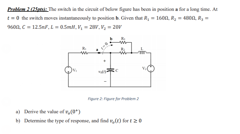 Solved Problem 4 (25pts): The switch in the circuit of below | Chegg.com