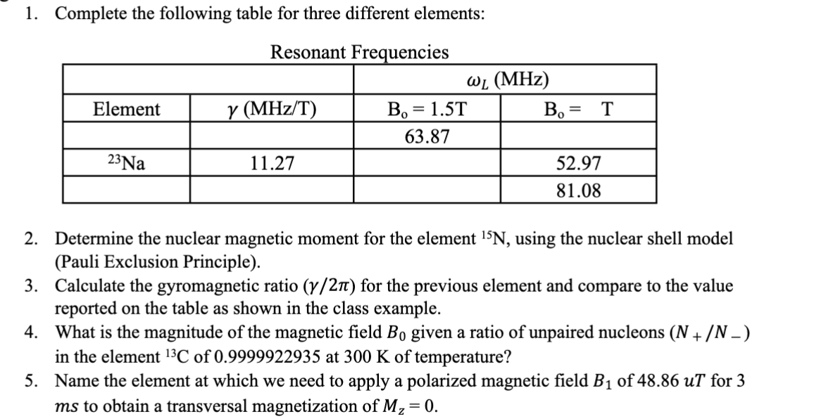 Solved 1. Complete the following table for three different | Chegg.com
