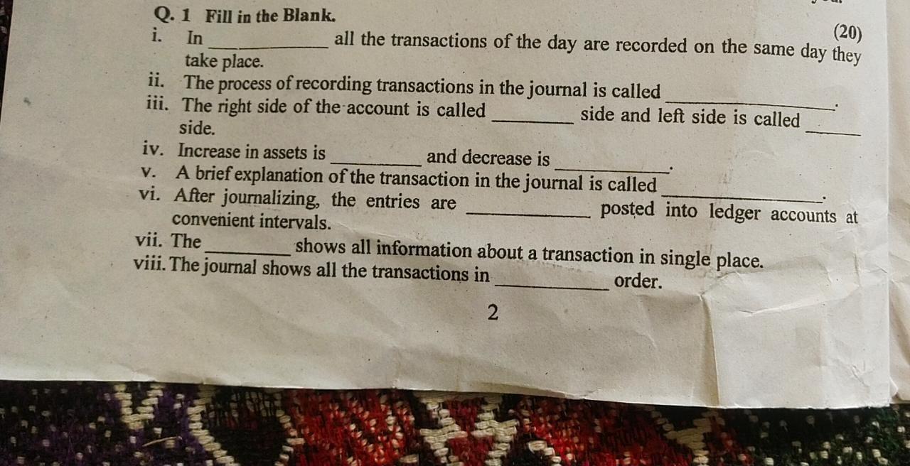 Solved Q.1 Fill in the Blank. (20) i. In all the | Chegg.com