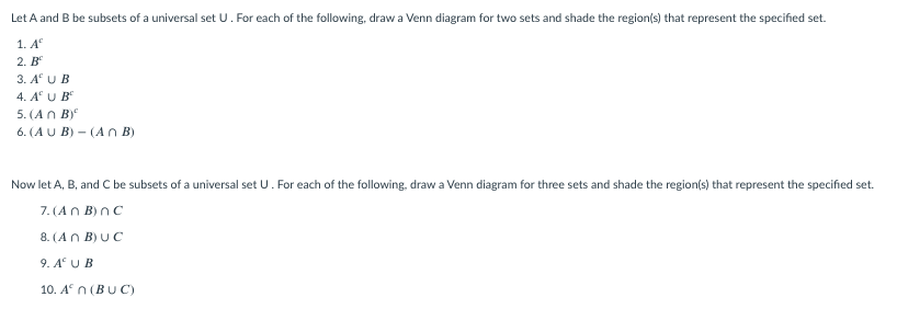 Solved Let A And B Be Subsets Of A Universal Set U. For Each | Chegg.com