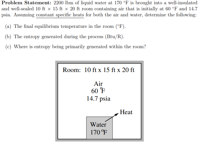 Solved Problem Statement: 2200lbm of liquid water at 170∘F | Chegg.com