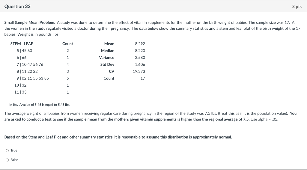 Solved Small Sample Mean Problem. A study was done to | Chegg.com