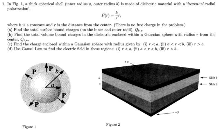 Solved 1. In Fig. 1, a thick spherical shell (inner radius | Chegg.com