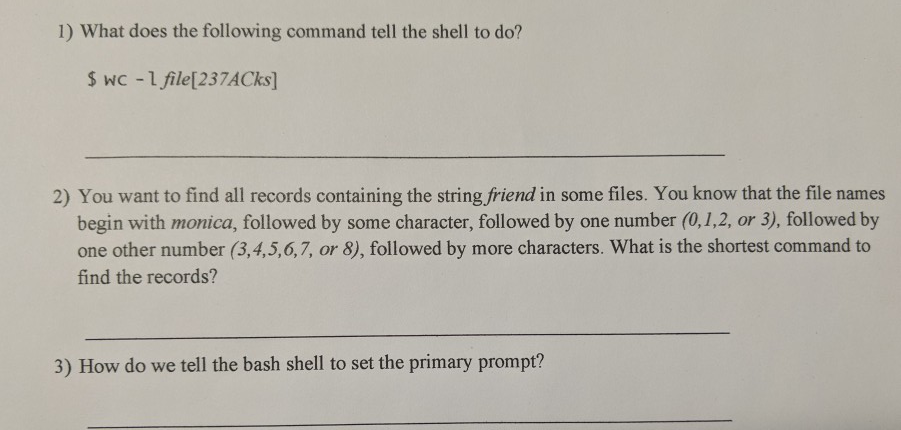 Solved 1) What does the following command tell the shell to | Chegg.com