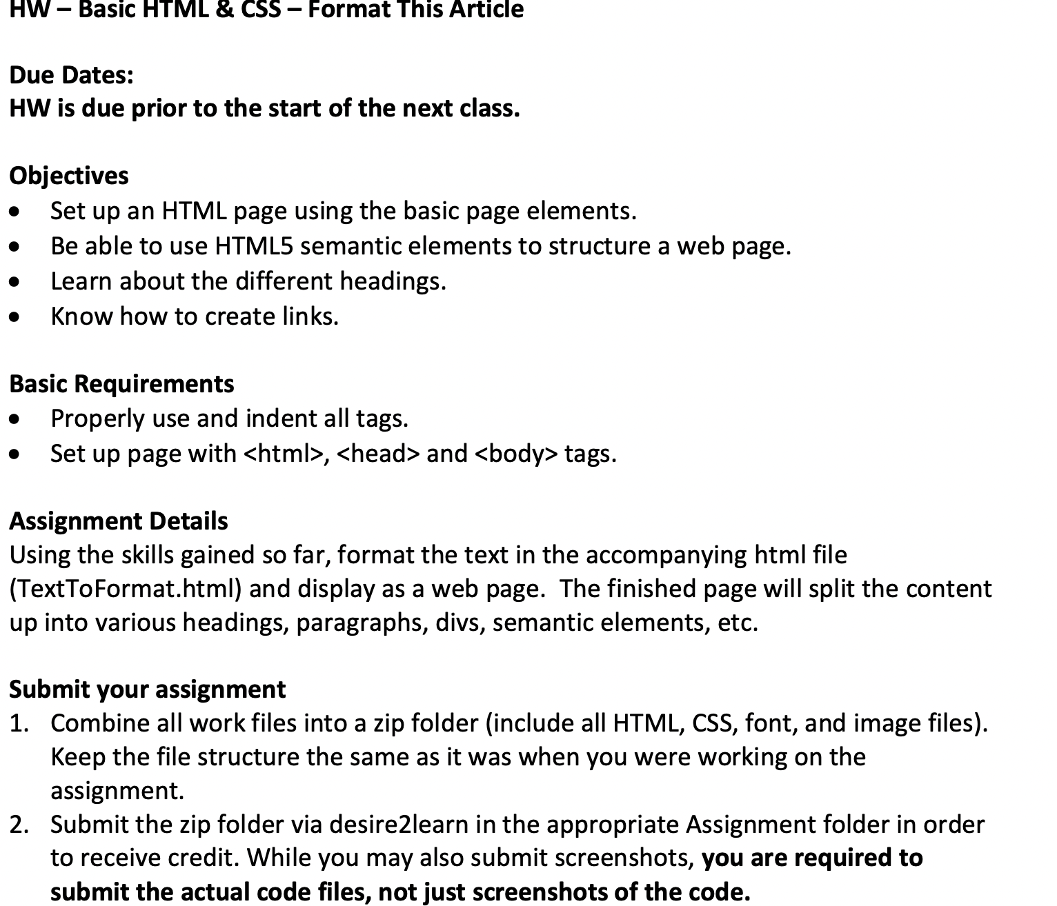 Solved HW - Basic HTML \& CSS - Format This Article Due | Chegg.com