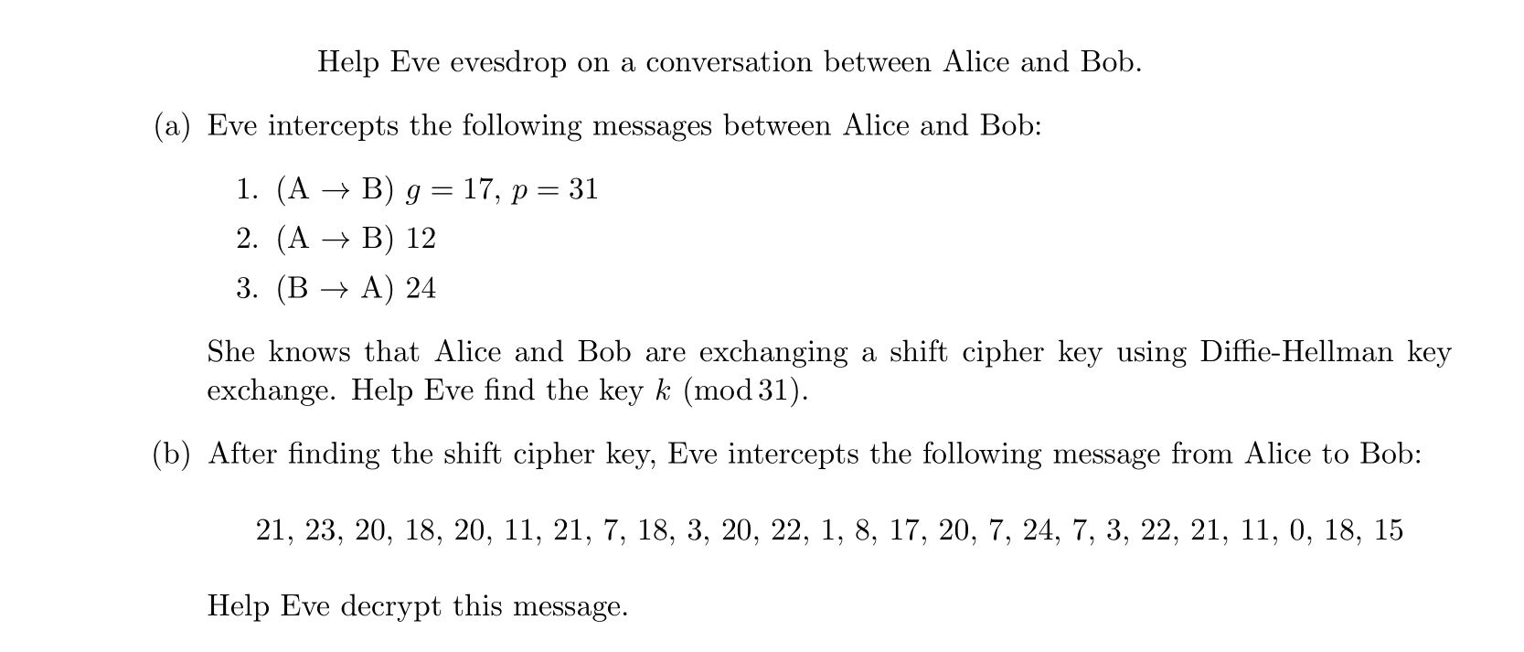 Evesdrop Solved Help Eve evesdrop on a conversation between Alice and | Chegg.com