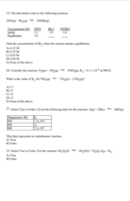 Solved The data below refer to the following reaction: Find | Chegg.com