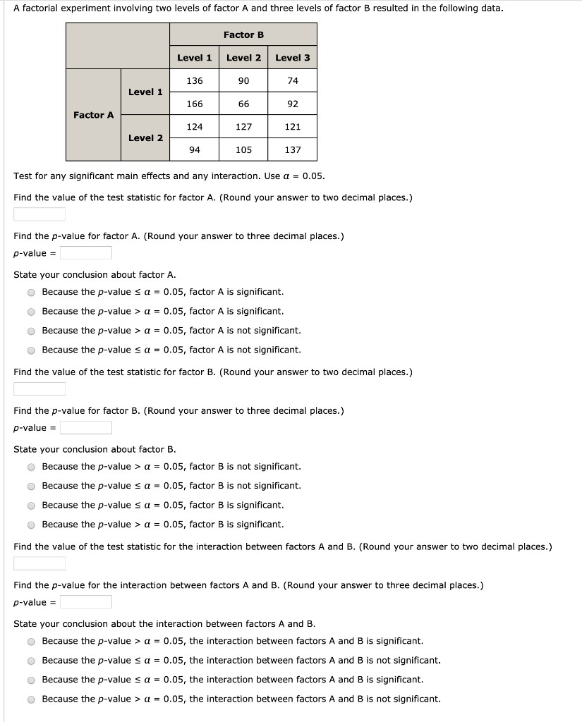 Solved A factorial experiment involving two levels of factor | Chegg.com