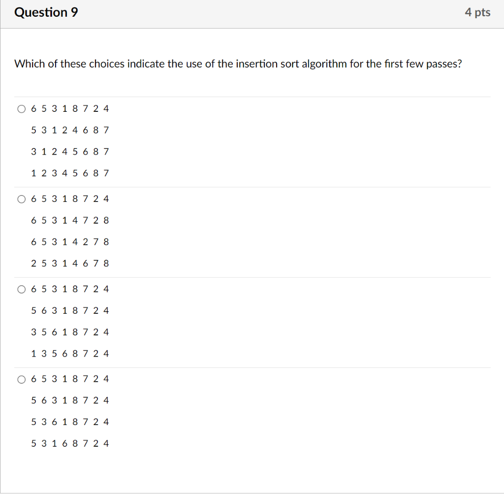 Solved Question 9 4 pts Which of these choices indicate the | Chegg.com