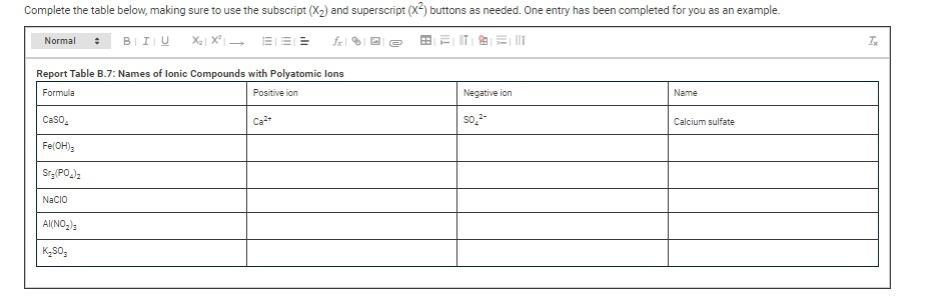 Solved Complete the table below, making sure to use the | Chegg.com