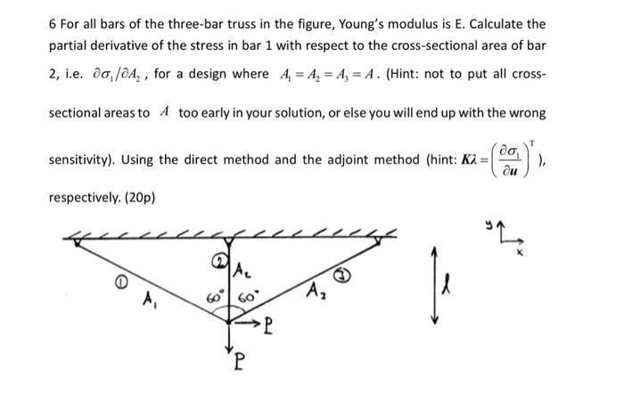 Solved 6 For all bars of the three-bar truss in the figure, | Chegg.com