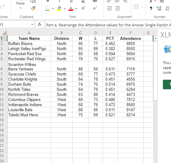 Solved Video Excel Online Tutorial nor league baseball | Chegg.com