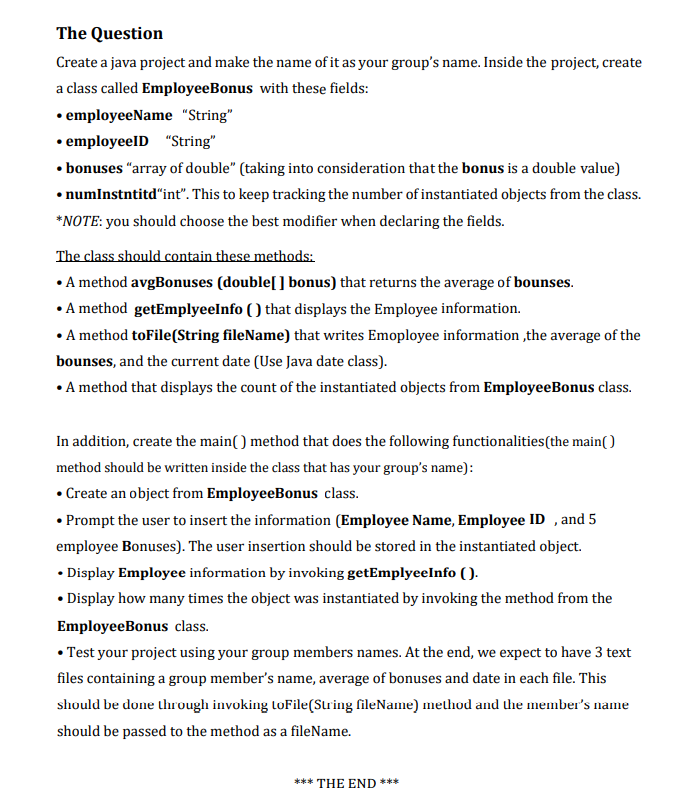 Solved The Question Create a java project and make the name | Chegg.com