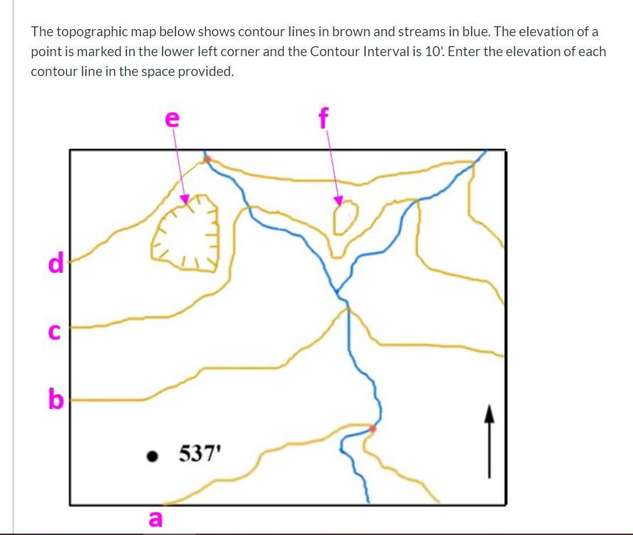 Solved The topographic map below shows contour lines in | Chegg.com