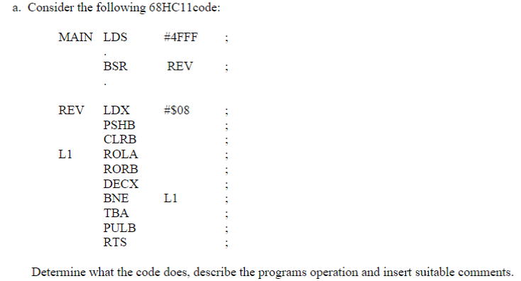 Solved A Consider The Following 68hc1lcode Main Lds 4f