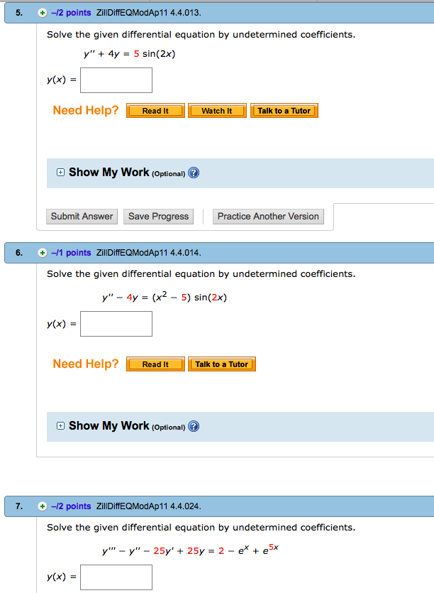 Solved 5. + -12 Points ZillDiffEQModAp11 4.4.013 Solve The | Chegg.com