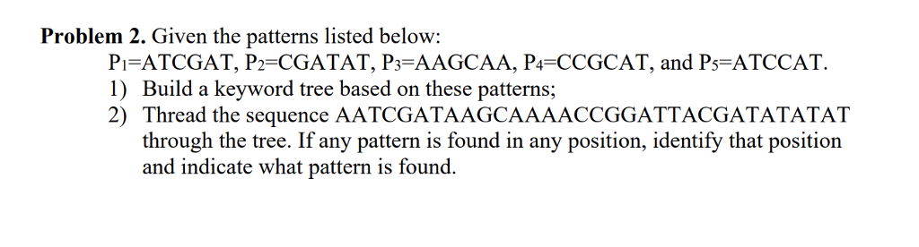 Solved Problem 2. Given the patterns listed below: PI | Chegg.com