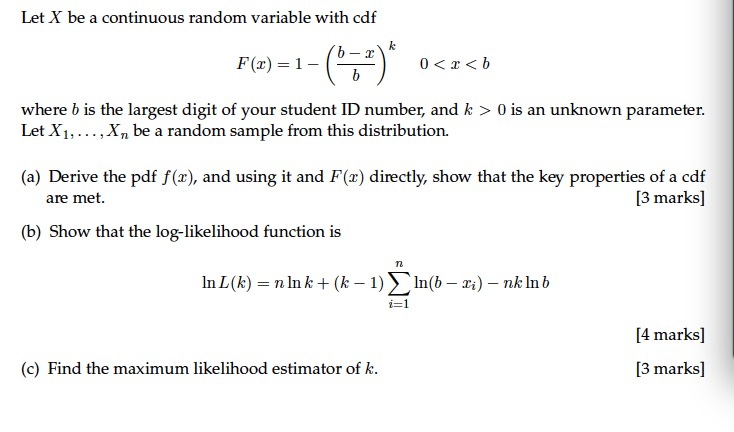 Solved Let X Be A Continuous Random Variable With Cdf K F Chegg Com