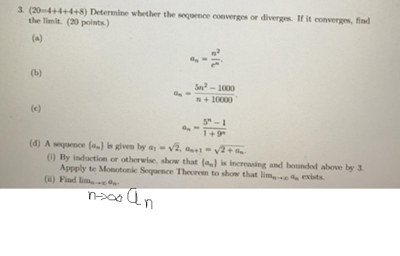 Solved 3. (20=4+4+4+8) Determine Whether The Sequence | Chegg.com