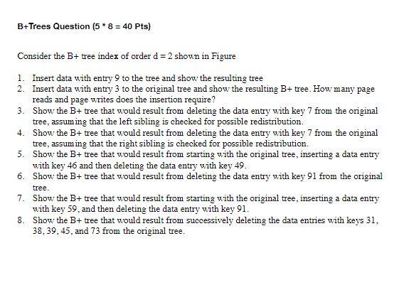 Solved B+ Trees Question ( 5∗8=40 Pts) Consider the B+ tree | Chegg.com