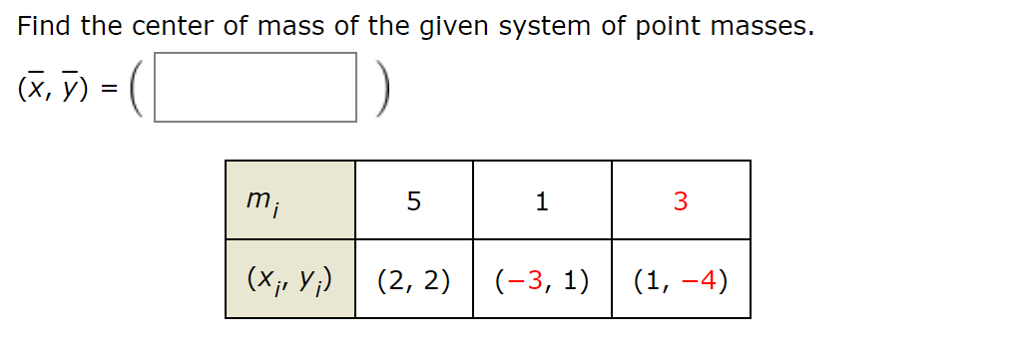 Solved Find the center of mass of the given system of point | Chegg.com