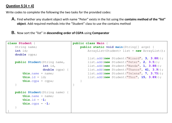Solved Question 5[4+4) Write codes to complete the following | Chegg.com