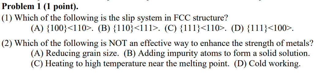 Solved Problem 1 (1 point). (1) Which of the following is | Chegg.com