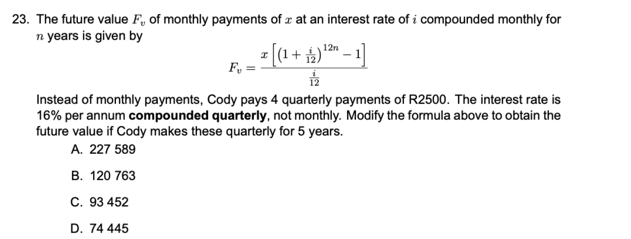 Solved 3. The Future Value Fv Of Monthly Payments Of X At An | Chegg.com