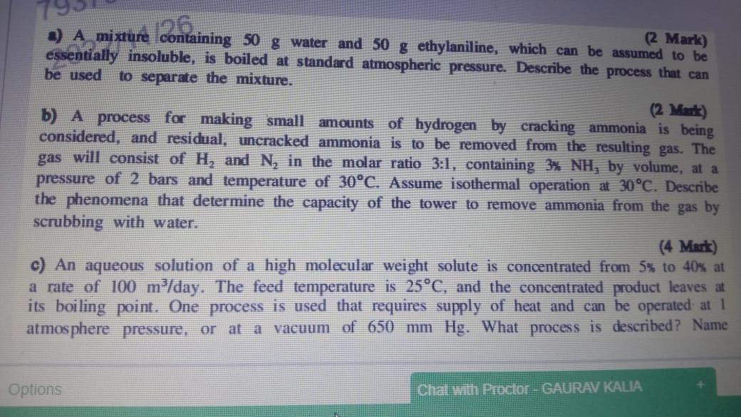 Solved a) A mixture containing 50 g water and 50 g | Chegg.com