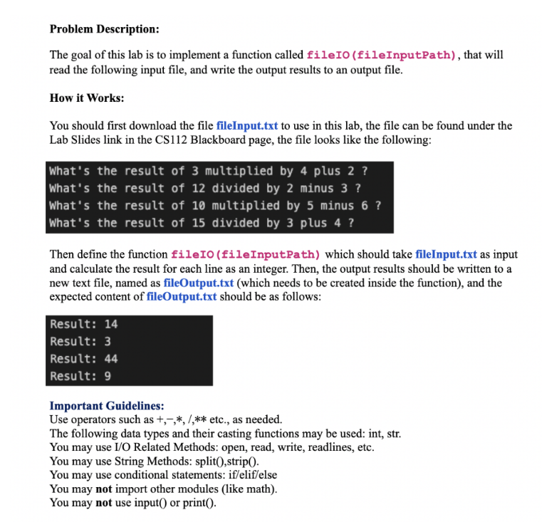 Solved Problem Description: The goal of this lab is to | Chegg.com