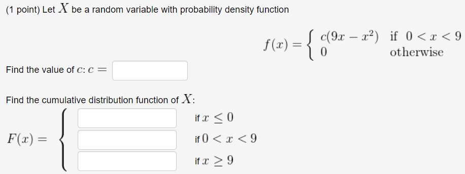 Solved (1 point) Let X be a random variable with probability | Chegg.com