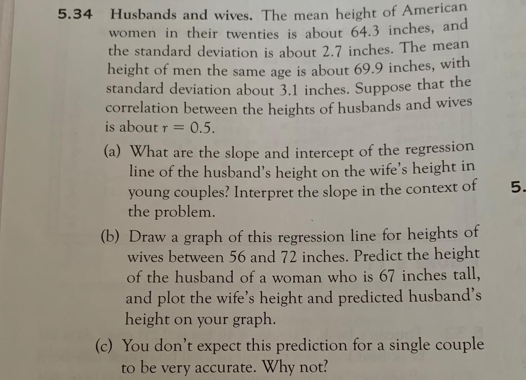 Solved 5.34 Husbands and wives. The mean height of American