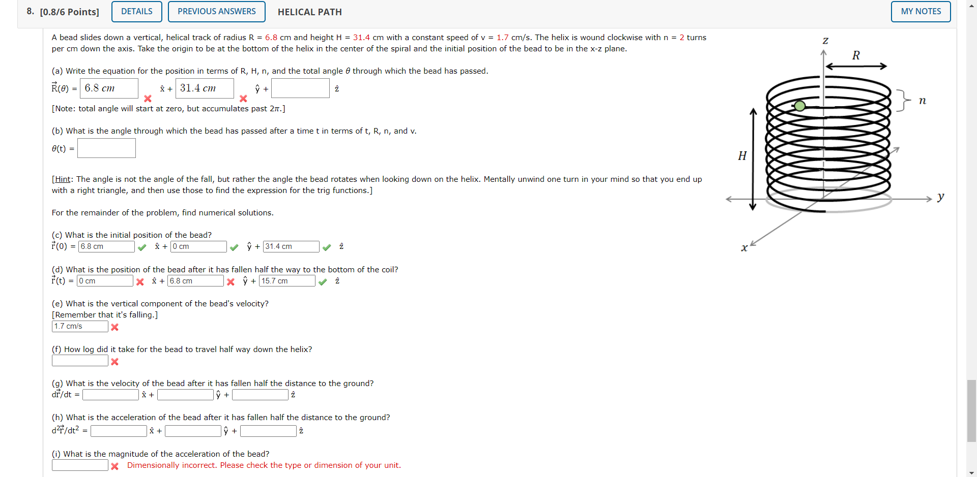 Solved A Bead Slides Down A Vertical Helical Track Of Ra Chegg Com