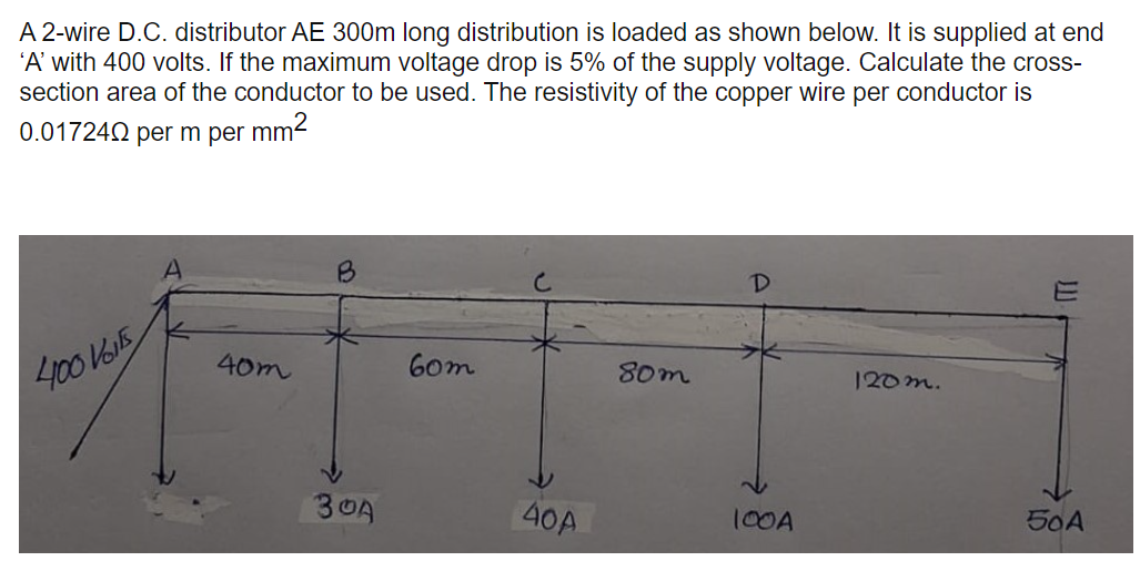 Solved A 2-wire D.C. distributor AE 300m long distribution | Chegg.com
