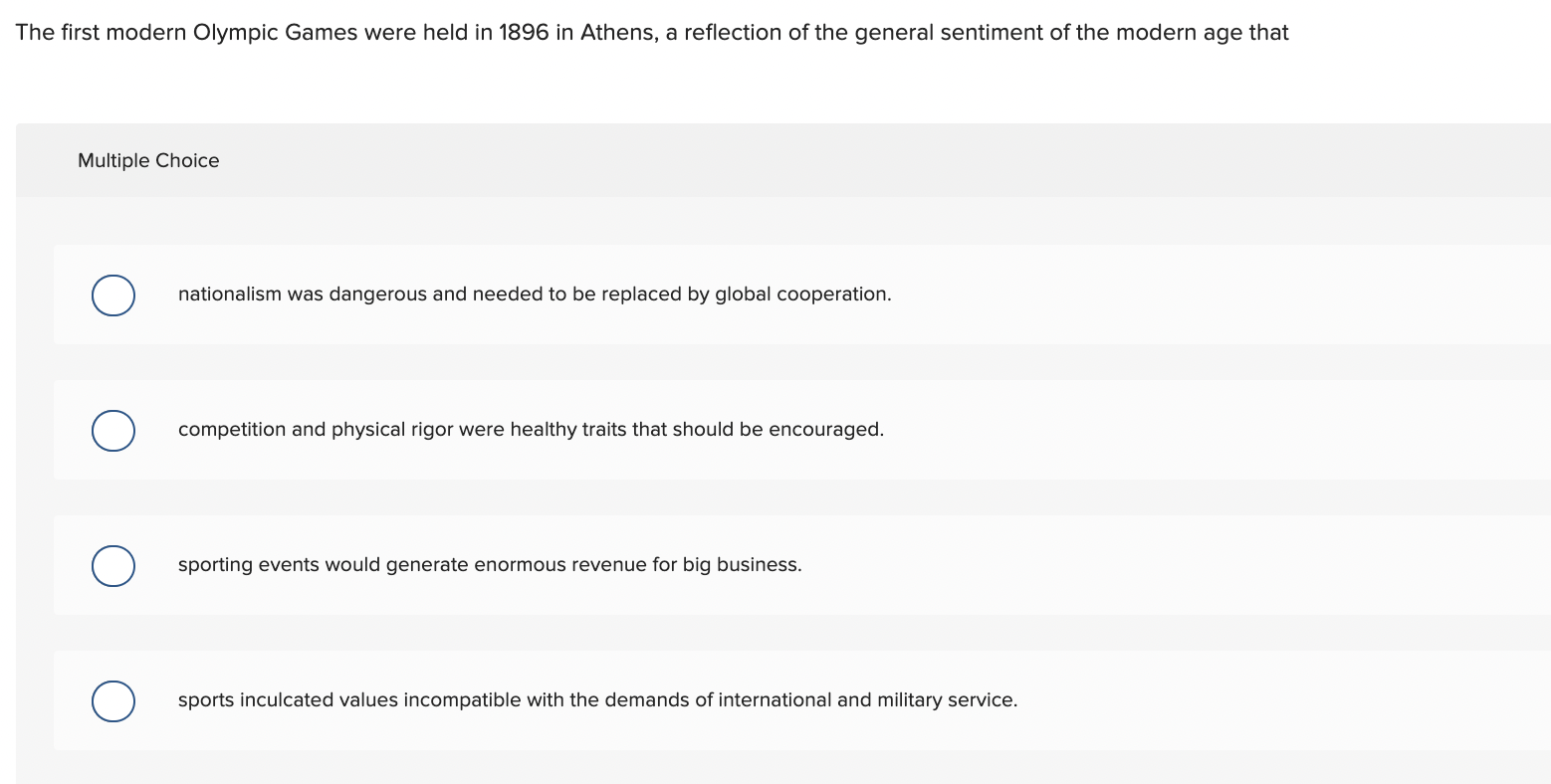 Solved The First Modern Olympic Games Were Held In 1896 In Chegg