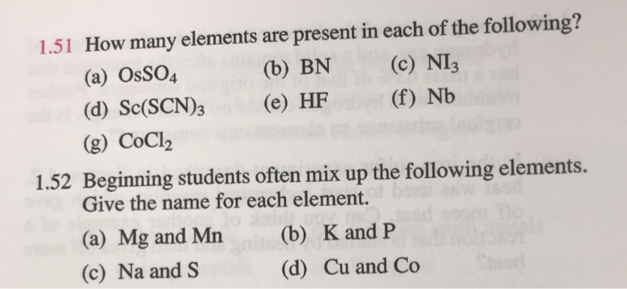 Solved 1.51 How many elements are present in each of the | Chegg.com