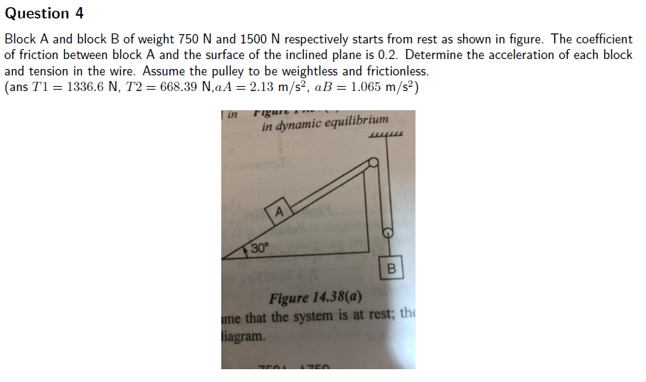 Solved Question 4 Block A And Block B Of Weight 750 N And | Chegg.com