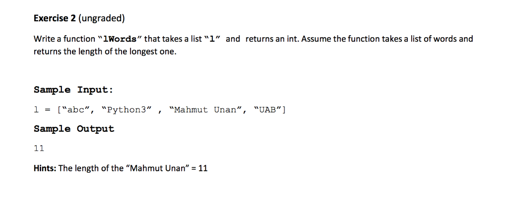Solved Exercise 2 (ungraded) Write a function "1Words" that | Chegg.com