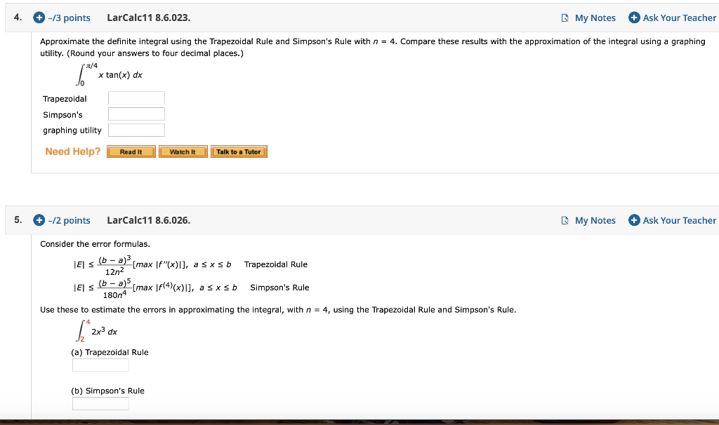 Solved Approximate The Definite Integral Using The | Chegg.com