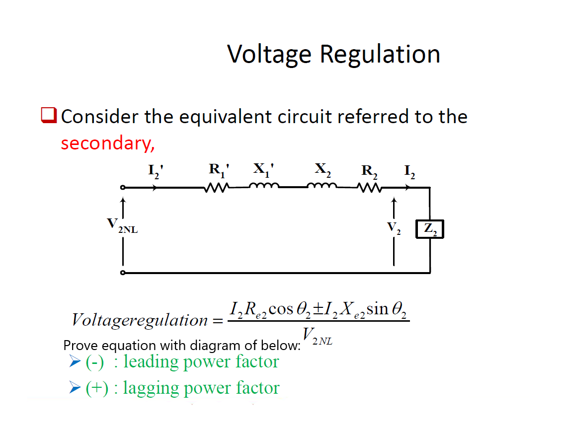 Solved Voltage Regulation Consider the equivalent circuit | Chegg.com