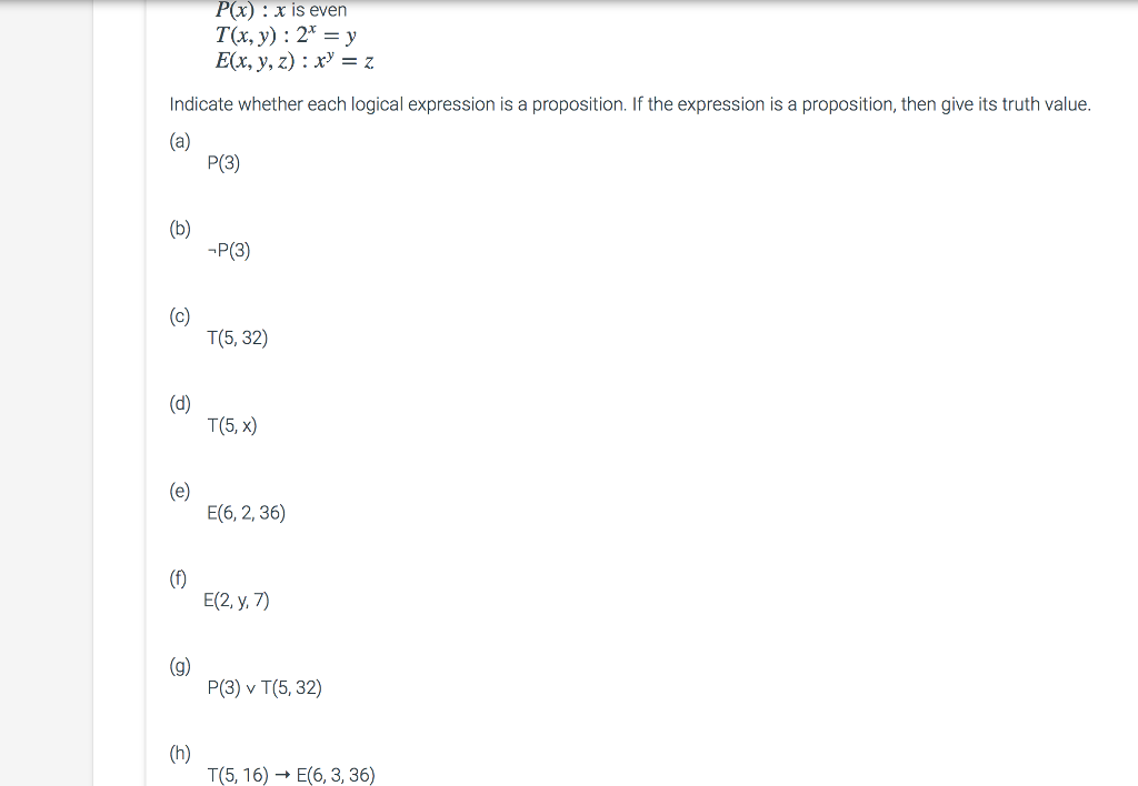 P X X Even T X Y 2 Y Ex Y Z Xz Indicate Whether Logical Expression Proposition Expression