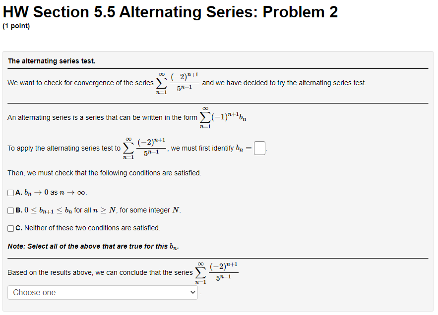 Solved HW Section 5.5 Alternating Series: Problem 2 The | Chegg.com