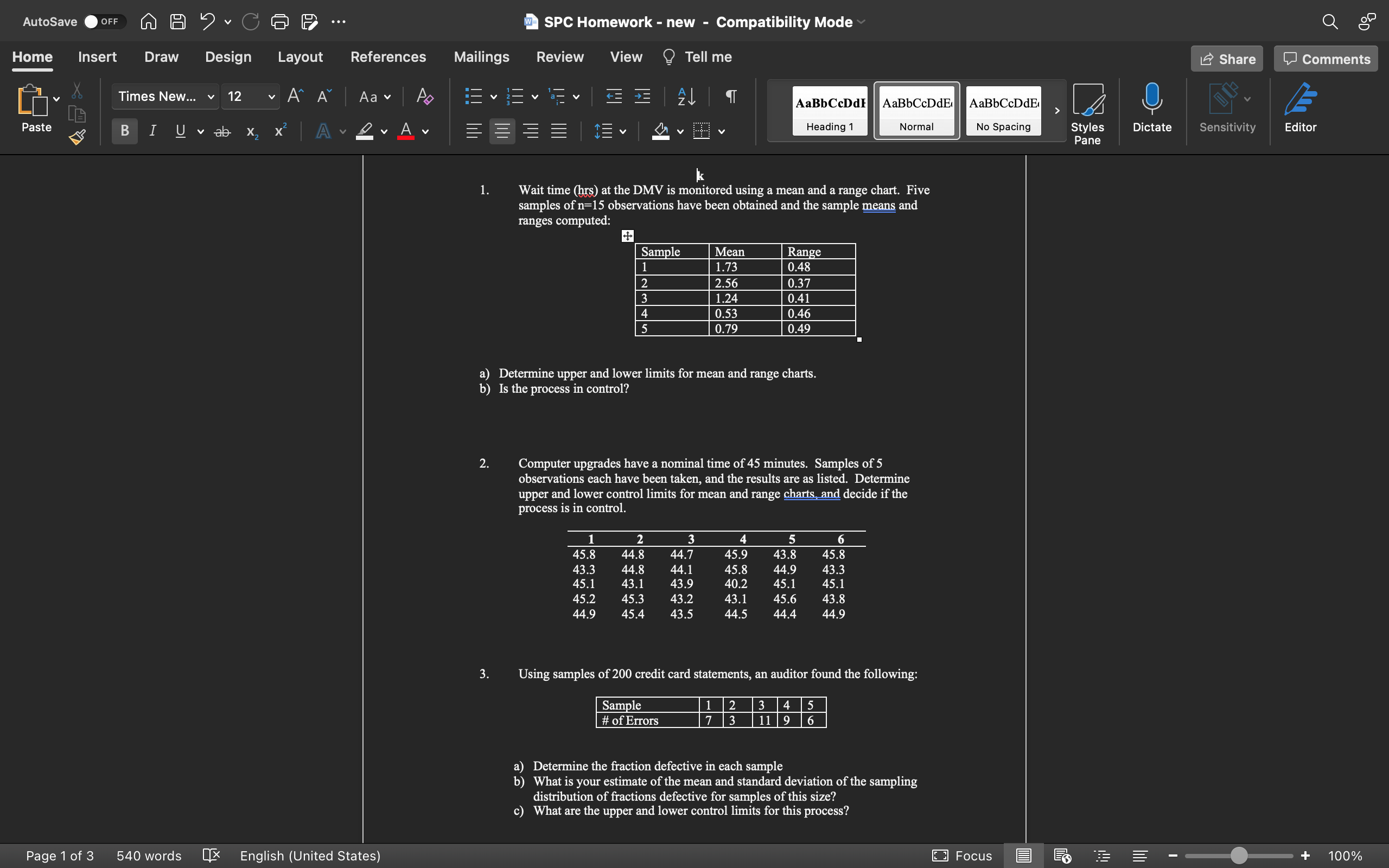 Solved AutoSave OFF W SPC Homework - New - Compatibility | Chegg.com