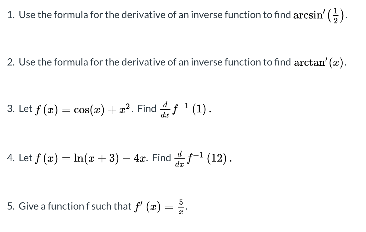 derivative of the inverse function formula